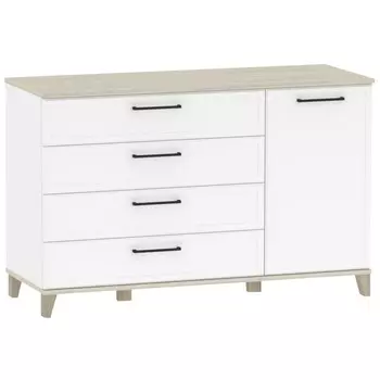 Комод напольный для спальни Aurelio 455, на ножках, 4 ящика, 1 дверь, 1200455777 мм, цвет белый/блеквуд сатиновый