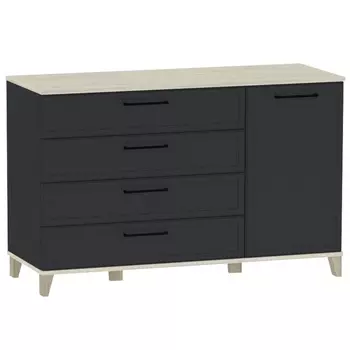 Комод напольный для спальни Aurelio 455, на ножках, 4 ящика, 1 дверь, 1200455777 мм, цвет антрацит/блеквуд сатиновый