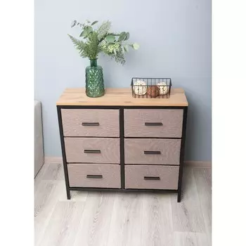 Комод Capri, 800290730 мм, 6 ящиков, цвет дуб вотан / ткань сapri 13 / чёрный металл