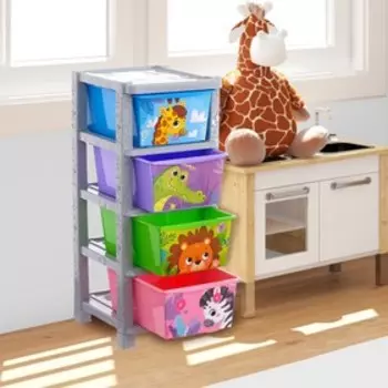 Комод пластиковый детский «Весёлый зоопарк», 4 секции