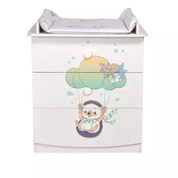 Комод Фея 1380 «Ёжик на шаре», с пеленальной рамой, цвет белый