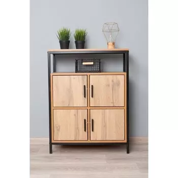 Комод Frame, 700300910 мм, 4 двери, ЛДСП, цвет дуб вотан / чёрный металл