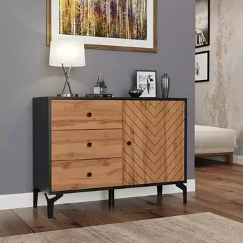 Комод «Лофт» 59.02, 1038380770 мм, цвет чёрный / дуб вотан