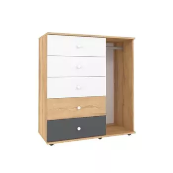 Комод напольный «Лойс 87», со штангой, 5 ящиков, 9504451048 мм, цвет дуб золотистый/белый/графит