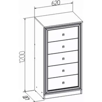 Комод высокий для спальни Paola 45, 5 ящиков, 6204301200 мм, цвет ясень анкор светлый