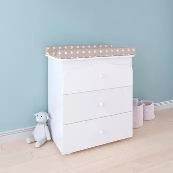 Комод Polini Kids Simple, с ящиками и пеленальной доской, цвет белый-звезды, макиато