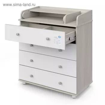 Комод детский с пеленальным столиком, раскладной, мод.Орион 804 (Oliver) ЛДСП ясень шимо светлый-белый - 4 ящика