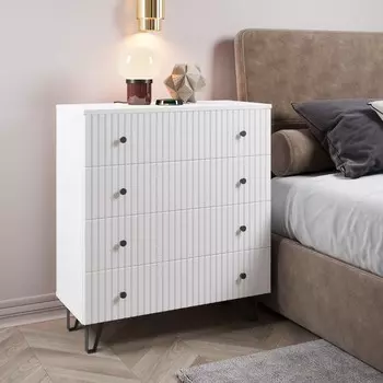 Комод напольный «Лайн», на ножках, 4 ящика, 750350840 мм, цвет белый МДФ