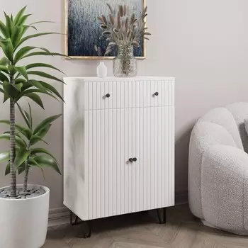 Комод напольный «Лайн», на ножках, 1 ящик, 2 дверцы, 600350915 мм, цвет белый МДФ