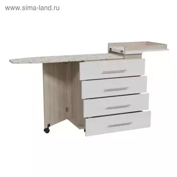 Комод с гладильной доской 750/1685х425х840/905 Дуб сонома/Рамух белый