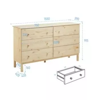 Комод TARVA 6, 151х92х40, Массив сосны