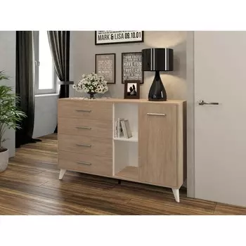 Комод - тумба для спальни «Светлана», 4 ящиков, 1 дверца, 1375400905 мм, цвет дуб сонома/белый