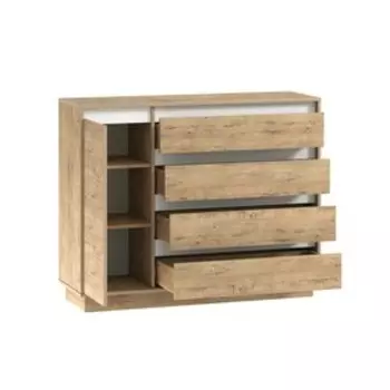 Комод для хранения Virginia, 1 дверца, 4 ящика, 1242400994 мм, цвет белый скандинавский/дуб бунратти