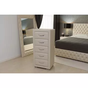 Комод высокий «Рондель», 5554551190 мм, 5 ящиков, экокожа, цвет ванильное суфле