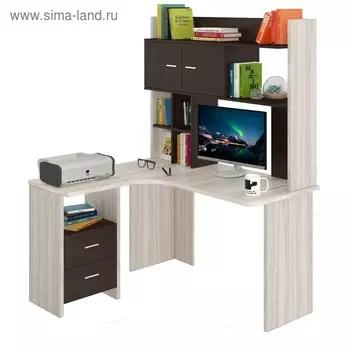 Компьютерный стол, 1300 1200 1785 мм, правый угол, цвет карамель/венге