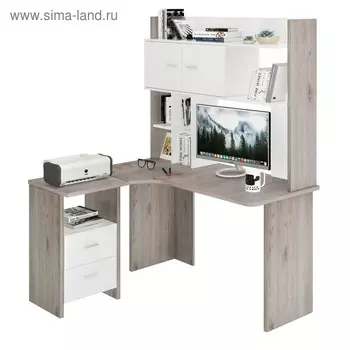 Компьютерный стол, 1300 1200 1785 мм, правый угол, цвет нельсон/белый
