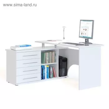 Стол компьютерный «КСТ - 109», угол левый, 4 ящика, 14007501270 мм, цвет белый