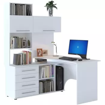 Компьютерный стол КСТ-14Л левый, ЛДСП, белый 123,5x140x182,8 см