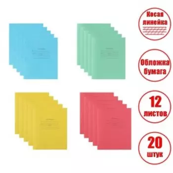 Компл тетр 20 шт 12л кос лин "Зелёная обложка", блок №2, бел 75%, цветная микс (3536642)