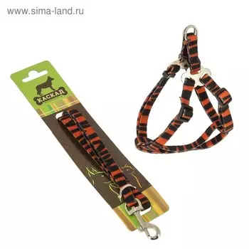 Комплект амуниции для кошек,шлейка 1,5 см, ОГ/ОШ 26-40 см, поводок 1,5см х 120 см, нейлон, тигровый