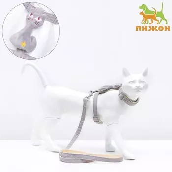 Комплект амуниции с игрушкой, M, поводок 120 х 1,5 см, серый
