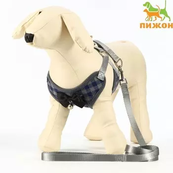 Комплект амуниции с мягкой шлейкой, М, поводок 1201 см, ОШ 28-48 см, ОГ 32-52 см, серый