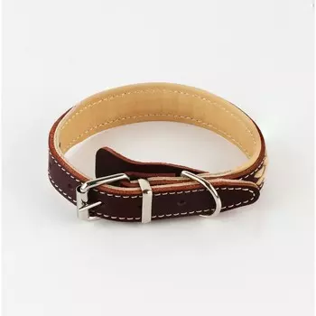 Комплект бежевый ошейник и коричневый поводок с косой