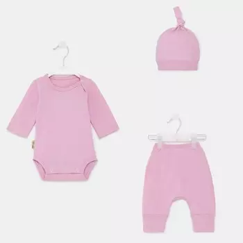 Комплект (боди, штанишки, чепчик) А.100782 цвет пудровый, рост 68