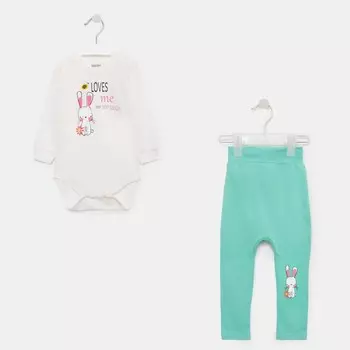 Комплект (боди/штанишки) для девочки, цвет экрю/мята, рост 68-74 см