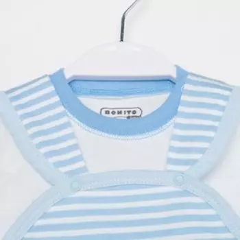 Комплект (чепчик/боди/футболка) детский детская, цвет голубой/полоска, рост 74