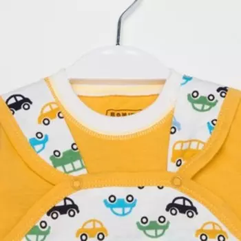Комплект (чепчик/боди/футболка) детский детская, цвет молочный/машинки, рост 68