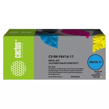 Комплект чернил Cactus CS-RK-F6V16-17, для HP DJ 1110/1111/1112/2130, 5x30 мл, многоцветный 939313