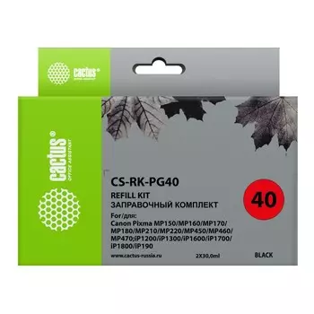 Комплект чернил Cactus CS-RK-PG40, для Canon MP150/MP160/MP170/MP180/MP210, 2x60 мл, чёрный 939313