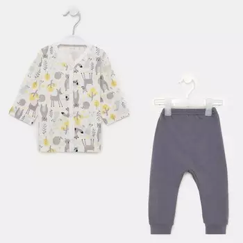 Комплект детский, цвет молочный/звери, рост 68