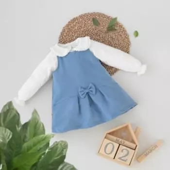 Комплект детский: футболка, сарафан, рост 68-74 см, цвет голубой