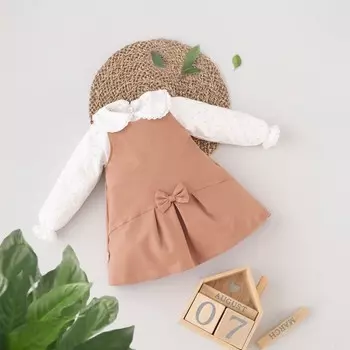 Комплект детский: футболка, сарафан, рост 74-80 см, цвет корица