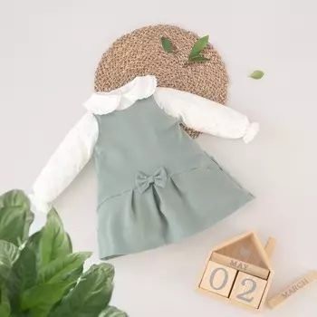 Комплект детский: футболка, сарафан, рост 74-80 см, цвет полынь