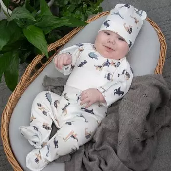 Комплект детский KinDerLitto «Малыш Хрустик-2», 3 предмета, принт динозавры, рост 50-56 см