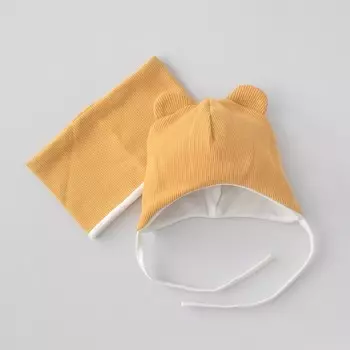 Комплект детский KinDerLitto «Орсетто», 2 предмета: шапка, снуд, возраст 0-3 месяцев, цвет горчица