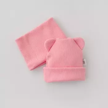 Комплект детский KinDerLitto «Пикколино», 2 предмета: шапка, снуд, возраст 3-6 месяцев, цвет коралл