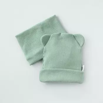 Комплект детский KinDerLitto «Пикколино», 2 предмета: шапка, снуд, возраст 0-3 месяцев, цвет полынь