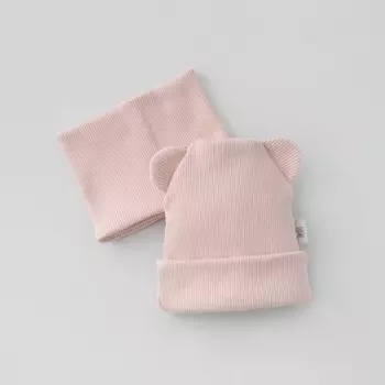 Комплект детский KinDerLitto «Пикколино», 2 предмета: шапка, снуд, возраст 1-2 года, цвет пудра