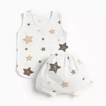 Комплект детский (майка, трусы на подгузник), цвет молочный/звезда, рост 86 см