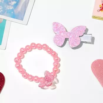 Комплект детский «Выбражулька» 2 предмета: заколка, браслет, бабочка, цвет розовый