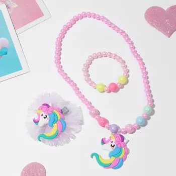 Набор детских украшений Выбражулька «Единорог», 3 предмета: заколка, кулон, браслет d=5 см розовый