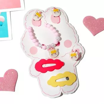 Комплект детский «Выбражулька» 5 предметов: 2 заколки, клипсы, браслет, кольцо, цветной