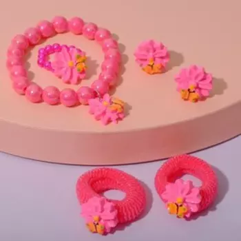 Комплект детский "Выбражулька" 5 предметов: 2 резинки, клипсы, браслет, кольцо, астра, цвет МИКС