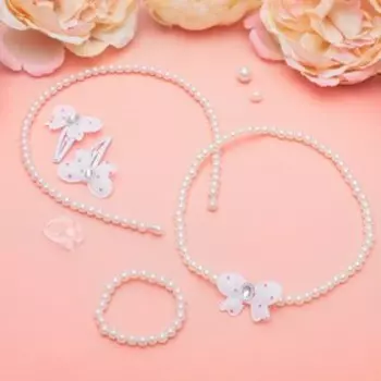 Набор детских украшений Выбражулька «Бантик», 6 предметов, белый