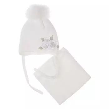 Комплект детский вязаный для девочки: шапка и снуд, размер 46, цвет белый