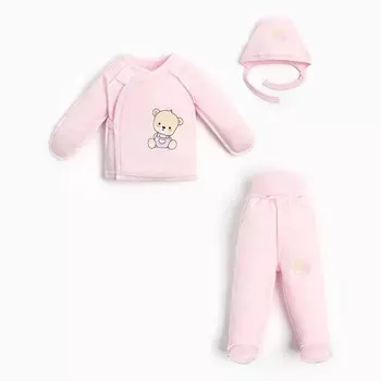 Комплект для девочки (3 предмета), цвет розовый/мишка, рост 62 см